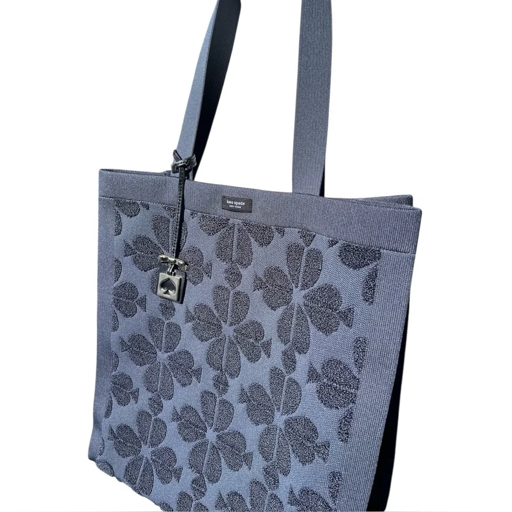 Kate Spade Brooke Terry Carryall Large Tote in Dark Blue with Bag Charm - Picture 8 of 11